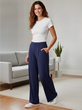 NWT FireSwan Women's Navy Blue Wide Leg Casual Pants with Pockets – Size L